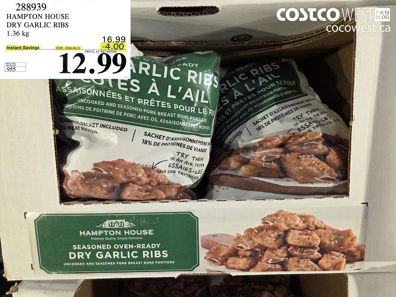 288939 HAMPTON HOUSE DRY GARLIC RIBS 1.36 KG ($4.00 INSTANT SAVINGS EXPIRES ON 2026-08-02) $12.99