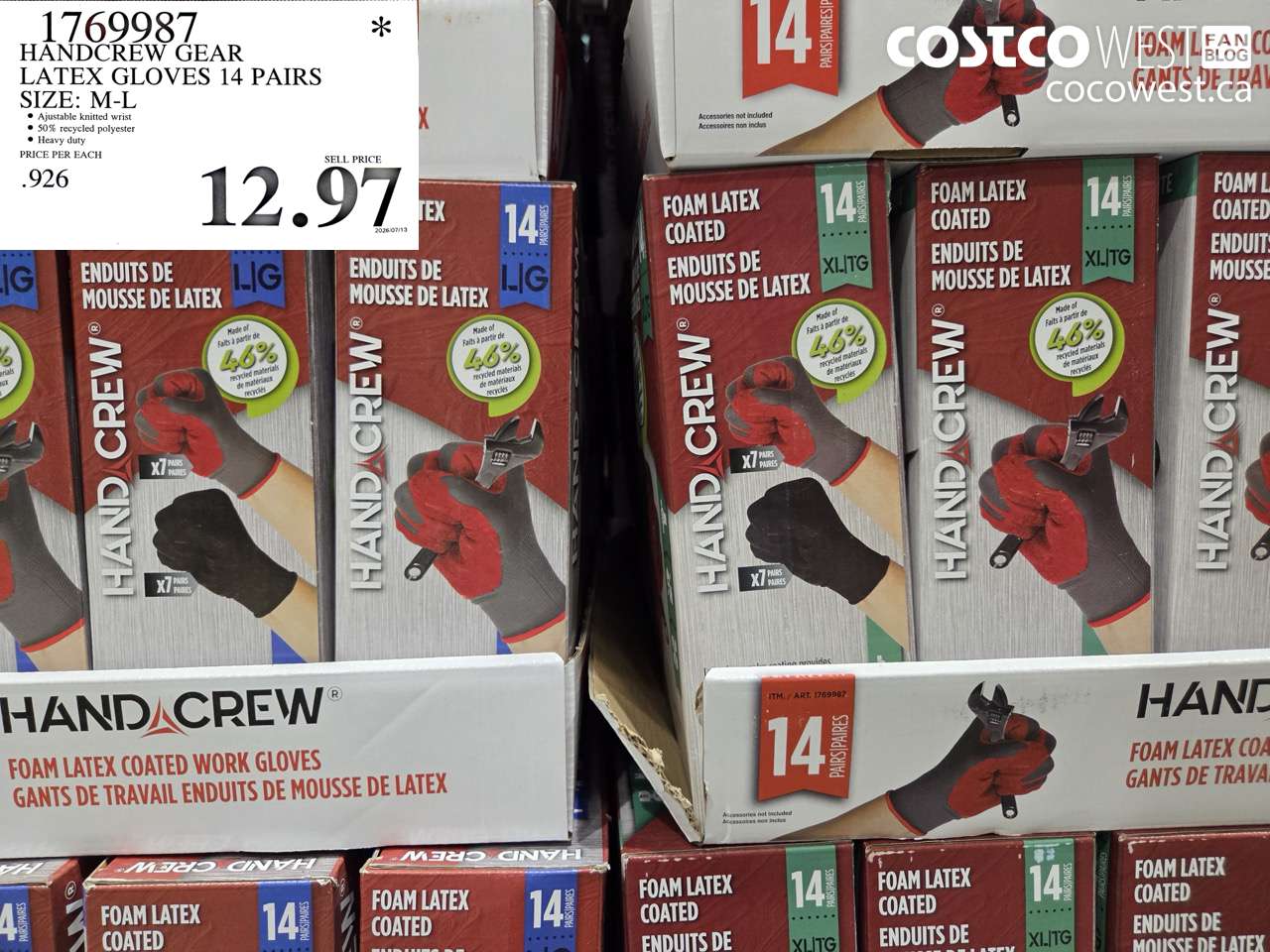 1769987 HANDCREW GEAR LATEX GLOVES 14 PAIRS SIZE: M-L $12.97