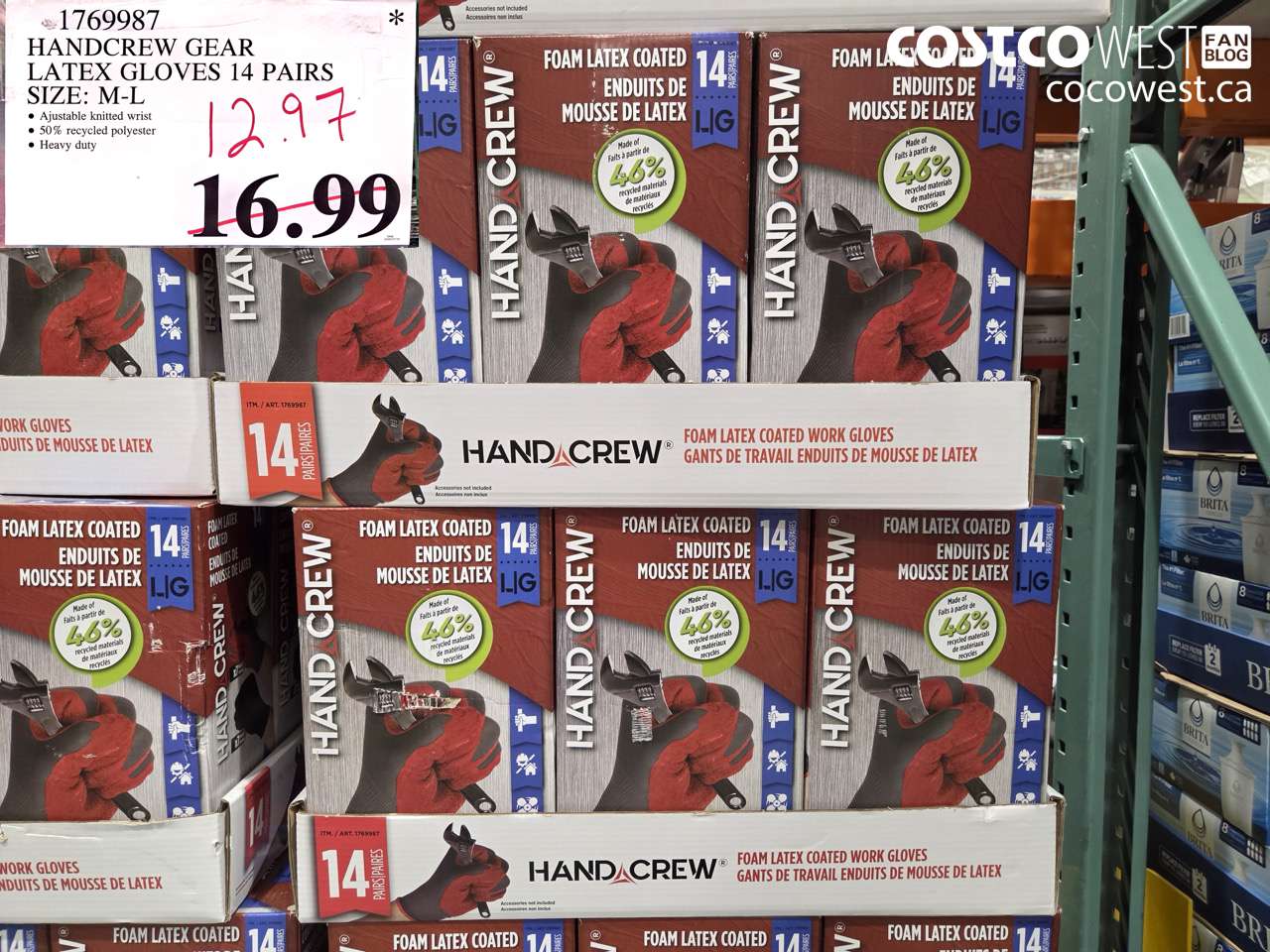 1769987 HANDCREW GEAR LATEX GLOVES 14 PAIRS SIZE: M-L $12.97