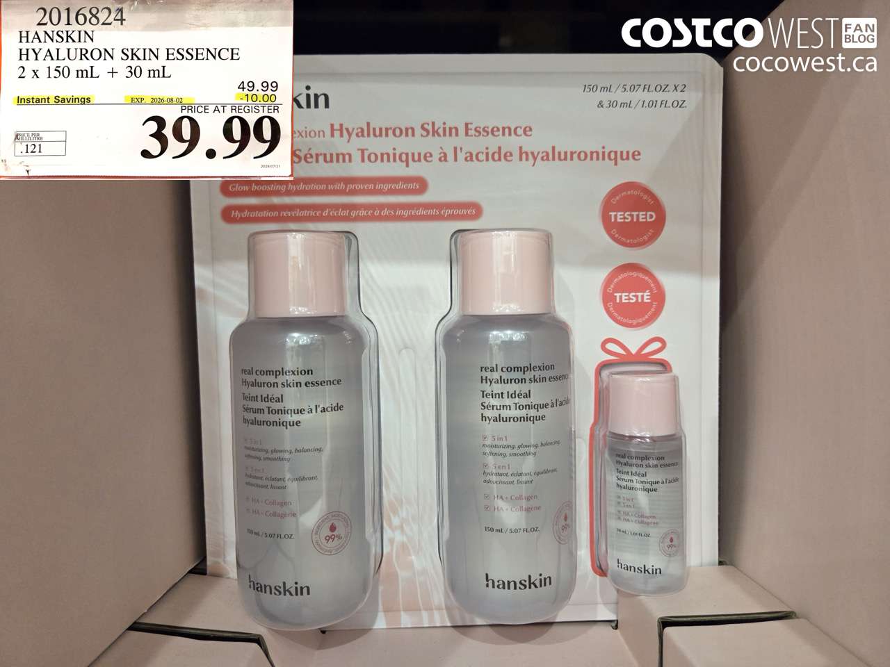 2016824 HANSKIN HYALURON SKIN ESSENCE 2 X 150 ML + 30 ML ($10.00 INSTANT SAVINGS EXPIRES ON 2026-08-02) $39.99