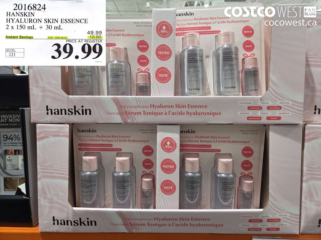 2016824 HANSKIN HYALURON SKIN ESSENCE 2 X 150 ML + 30 ML ($10.00 INSTANT SAVINGS EXPIRES ON 2026-08-02) $39.99