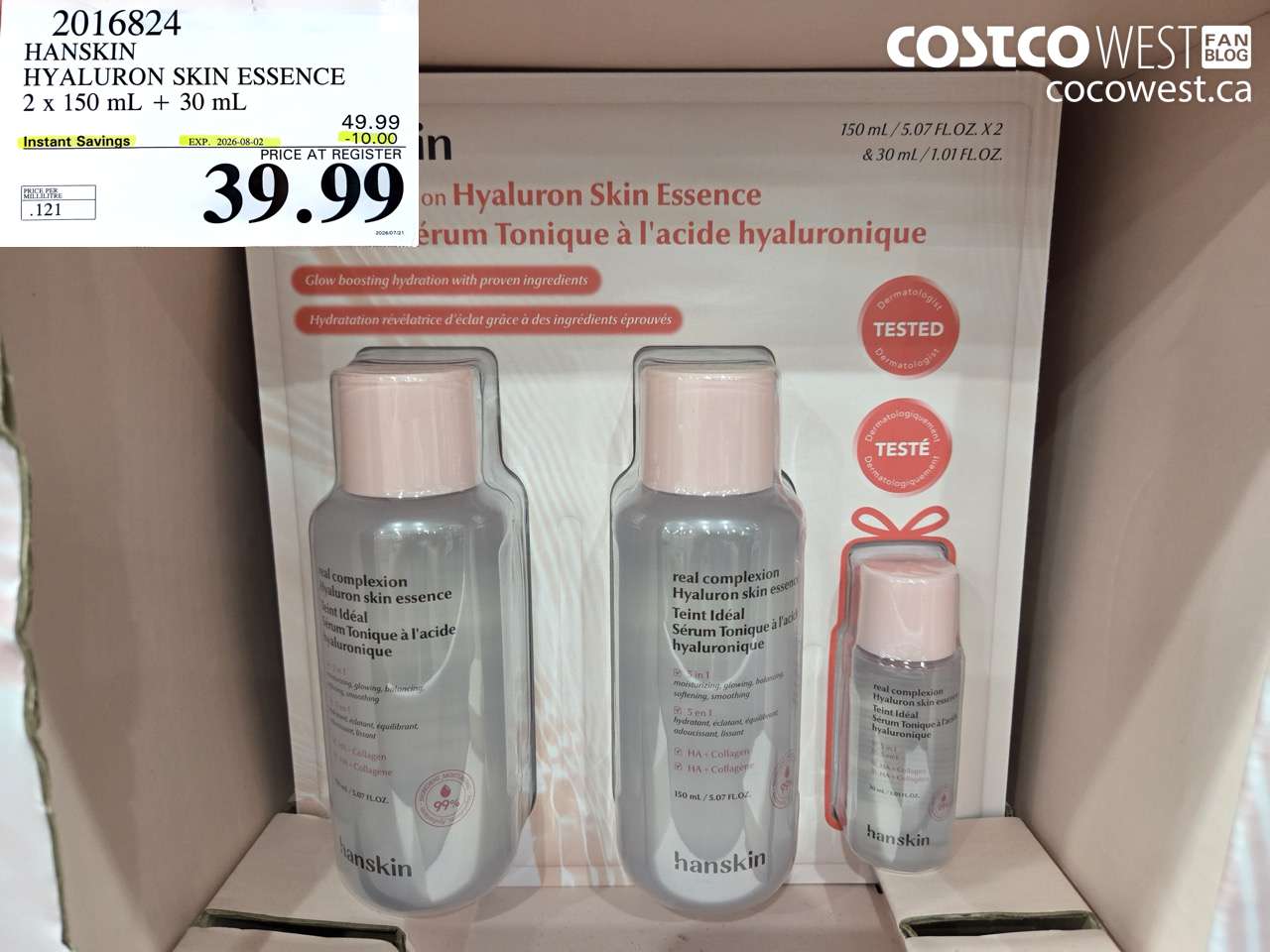 2016824 HANSKIN HYALURON SKIN ESSENCE 2 X 150 ML + 30 ML ($10.00 INSTANT SAVINGS EXPIRES ON 2026-08-02) $39.99