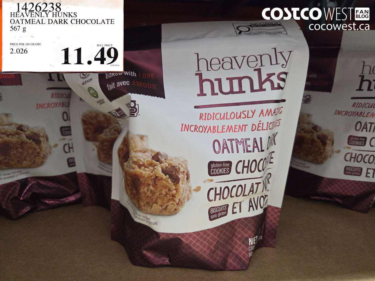 1426238 HEAVENLY HUNKS OATMEAL DARK CHOCOLATE 567 G $11.49