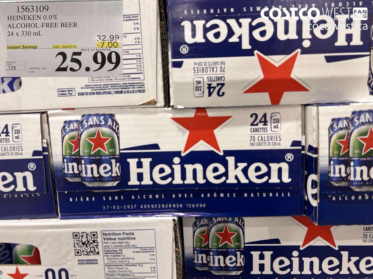 1563109 HEINEKEN 0.0% ALCOHOL-FREE BEER 24 X 330 ML ($7.00 INSTANT SAVINGS EXPIRES ON 2026-07-05) $25.99