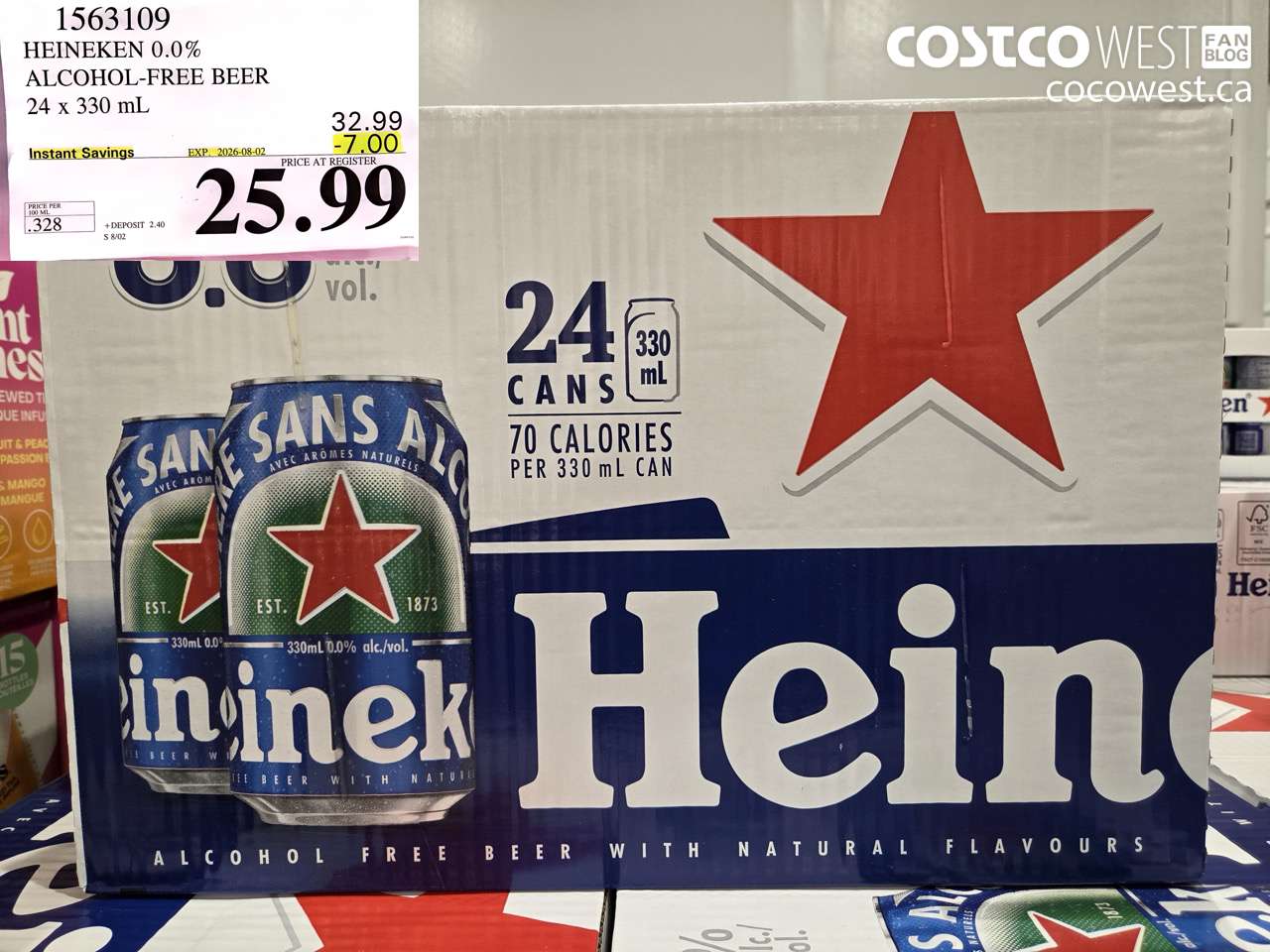 1563109 HEINEKEN 0.0% ALCOHOL-FREE BEER 24 X 330 ML ($7.00 INSTANT SAVINGS EXPIRES ON 2026-08-02) $25.99