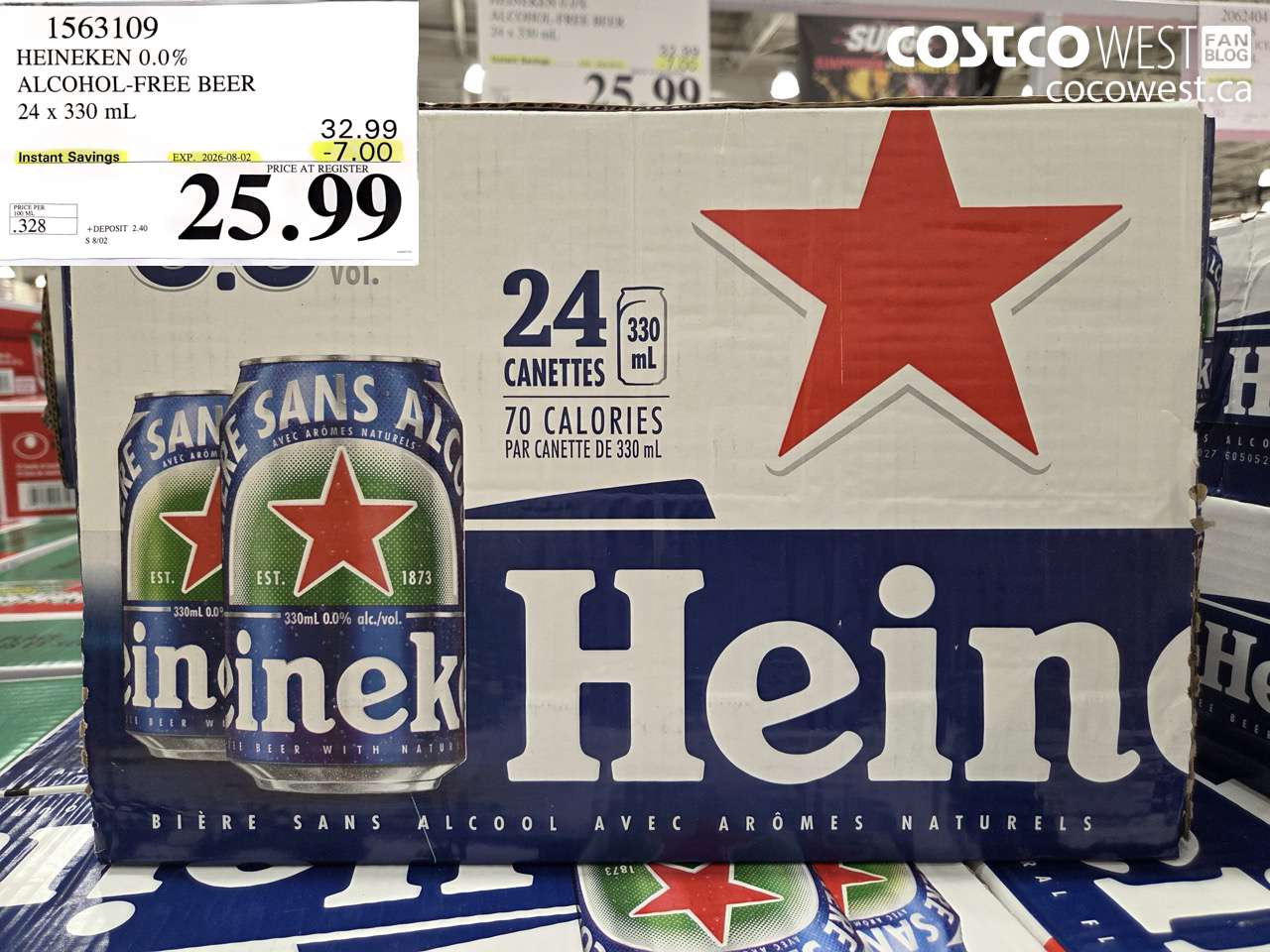 1563109 HEINEKEN 0.0% ALCOHOL-FREE BEER 24 X 330 ML ($7.00 INSTANT SAVINGS EXPIRES ON 2026-08-02) $25.99