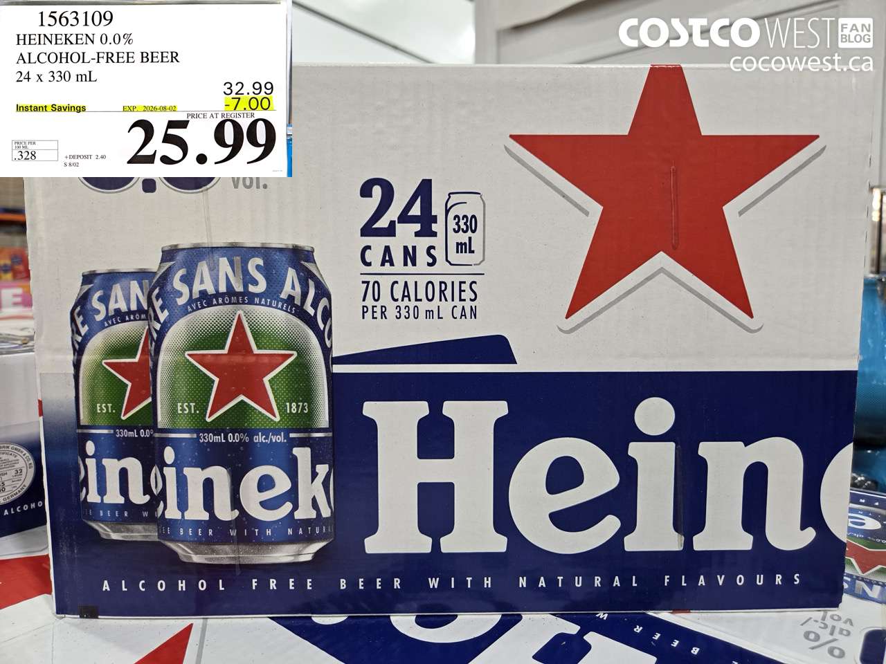 1563109 HEINEKEN 0.0% ALCOHOL-FREE BEER 24 X 330 ML ($7.00 INSTANT SAVINGS EXPIRES ON 2026-08-02) $25.99