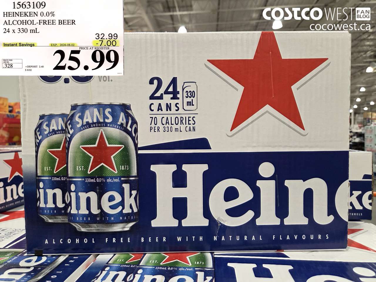 1563109 HEINEKEN 0.0% ALCOHOL-FREE BEER 24 X 330 ML ($7.00 INSTANT SAVINGS EXPIRES ON 2026-08-02) $25.99