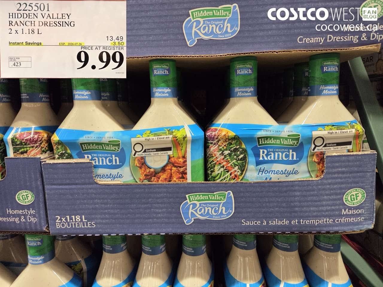 225501 HIDDEN VALLEY RANCH DRESSING 2 X 1.18 L ($3.50 INSTANT SAVINGS EXPIRES ON 2026-07-26) $9.99