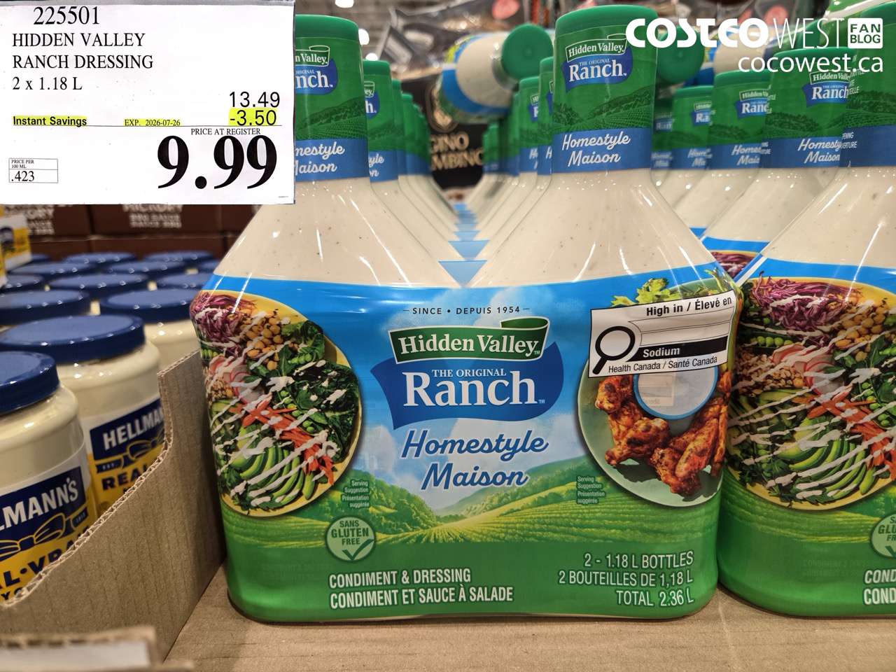 225501 HIDDEN VALLEY RANCH DRESSING 2 X 1.18 L ($3.50 INSTANT SAVINGS EXPIRES ON 2026-07-26) $9.99