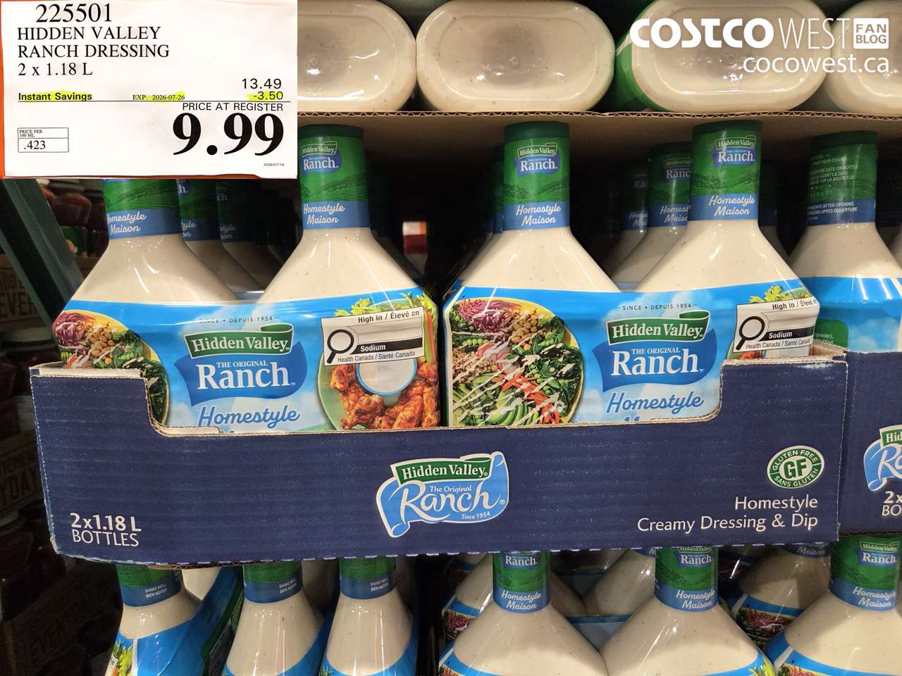 225501 HIDDEN VALLEY RANCH DRESSING 2 X 1.18 L ($3.50 INSTANT SAVINGS EXPIRES ON 2026-07-26) $9.99
