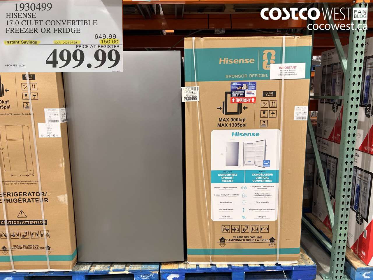 1930499 HISENSE 17.0 CU.FT CONVERTIBLE FREEZER OR FRIDGE ($150.00 INSTANT SAVINGS EXPIRES ON 2026-07-05) $499.99