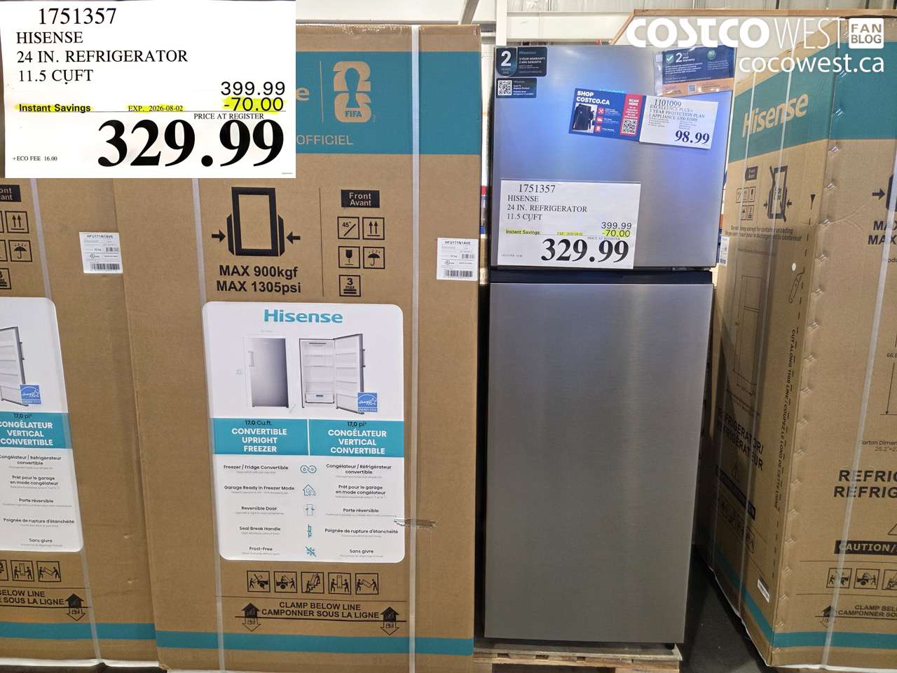 1751357 HISENSE 24 IN. REFRIGERATOR 11.5 CUFT ($70.00 INSTANT SAVINGS EXPIRES ON 2026-08-02) $329.99