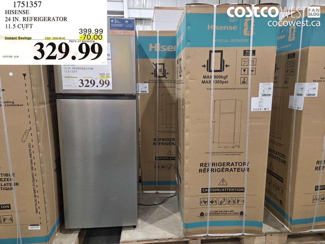 1751357 HISENSE 24 IN. REFRIGERATOR 11.5 CUFT ($70.00 INSTANT SAVINGS EXPIRES ON 2026-08-02) $329.99