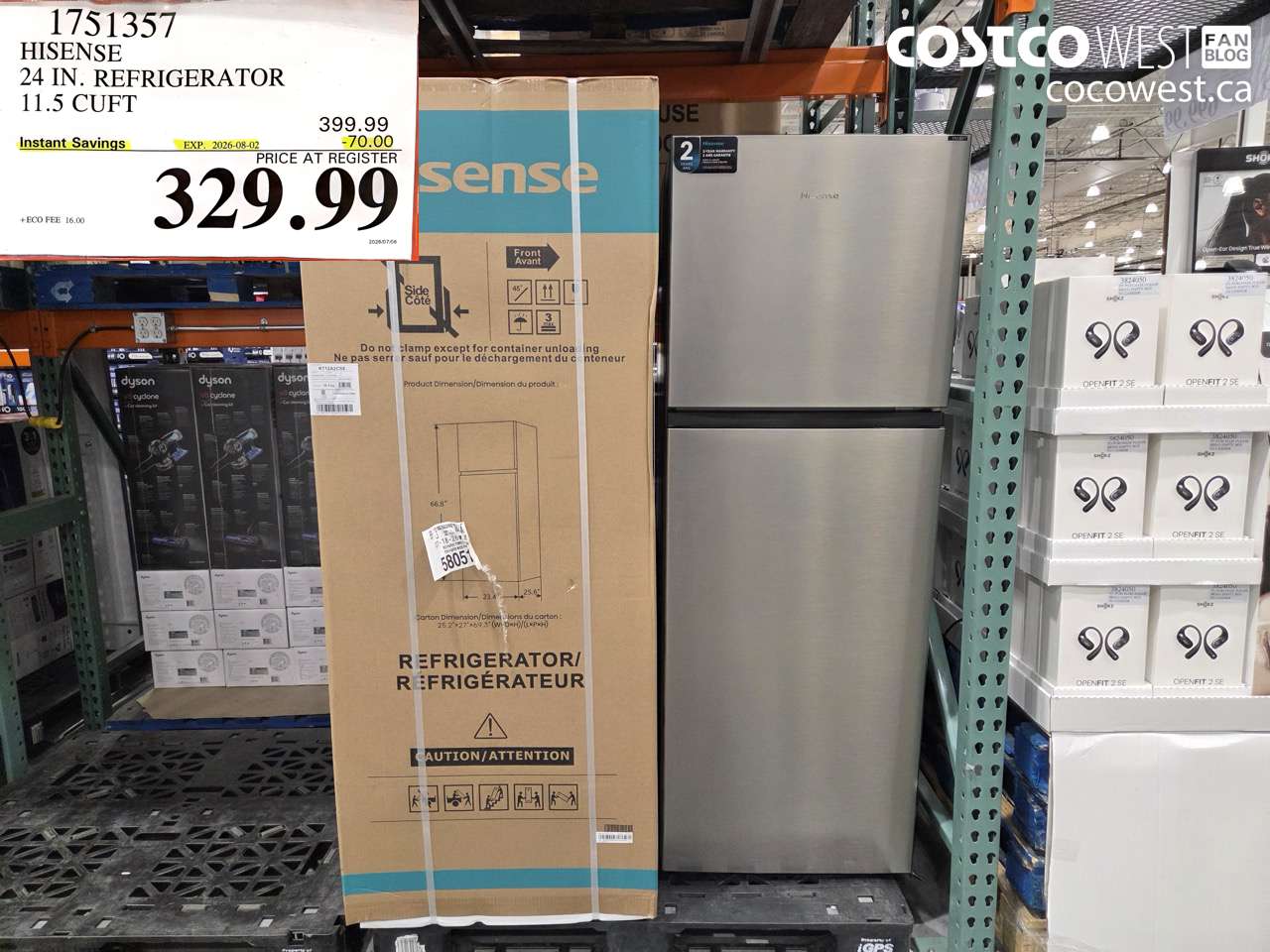 1751357 HISENSE 24 IN. REFRIGERATOR 11.5 CUFT ($70.00 INSTANT SAVINGS EXPIRES ON 2026-08-02) $329.99