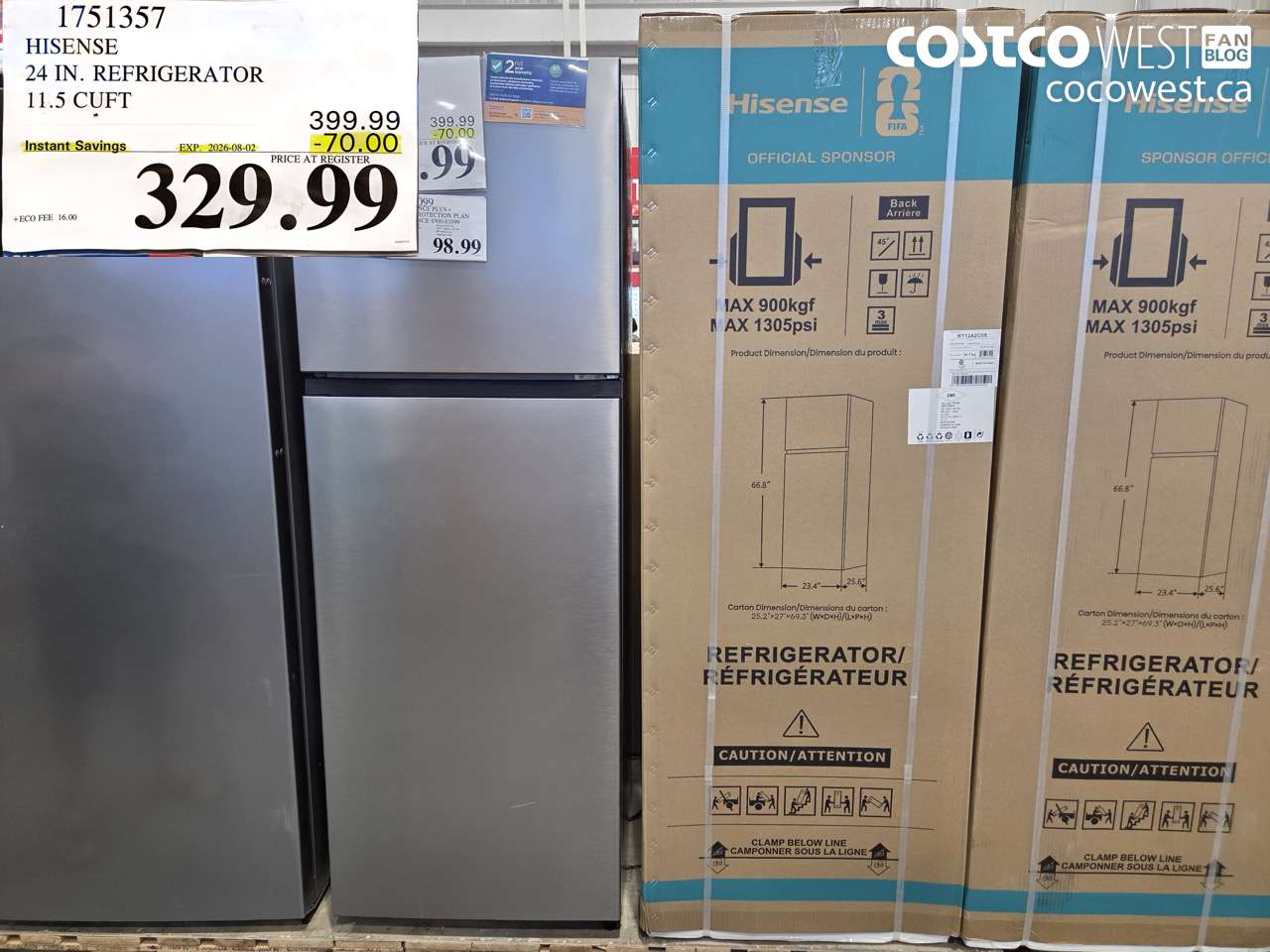 1751357 HISENSE 24 IN. REFRIGERATOR 11.5 CUFT ($70.00 INSTANT SAVINGS EXPIRES ON 2026-08-02) $329.99