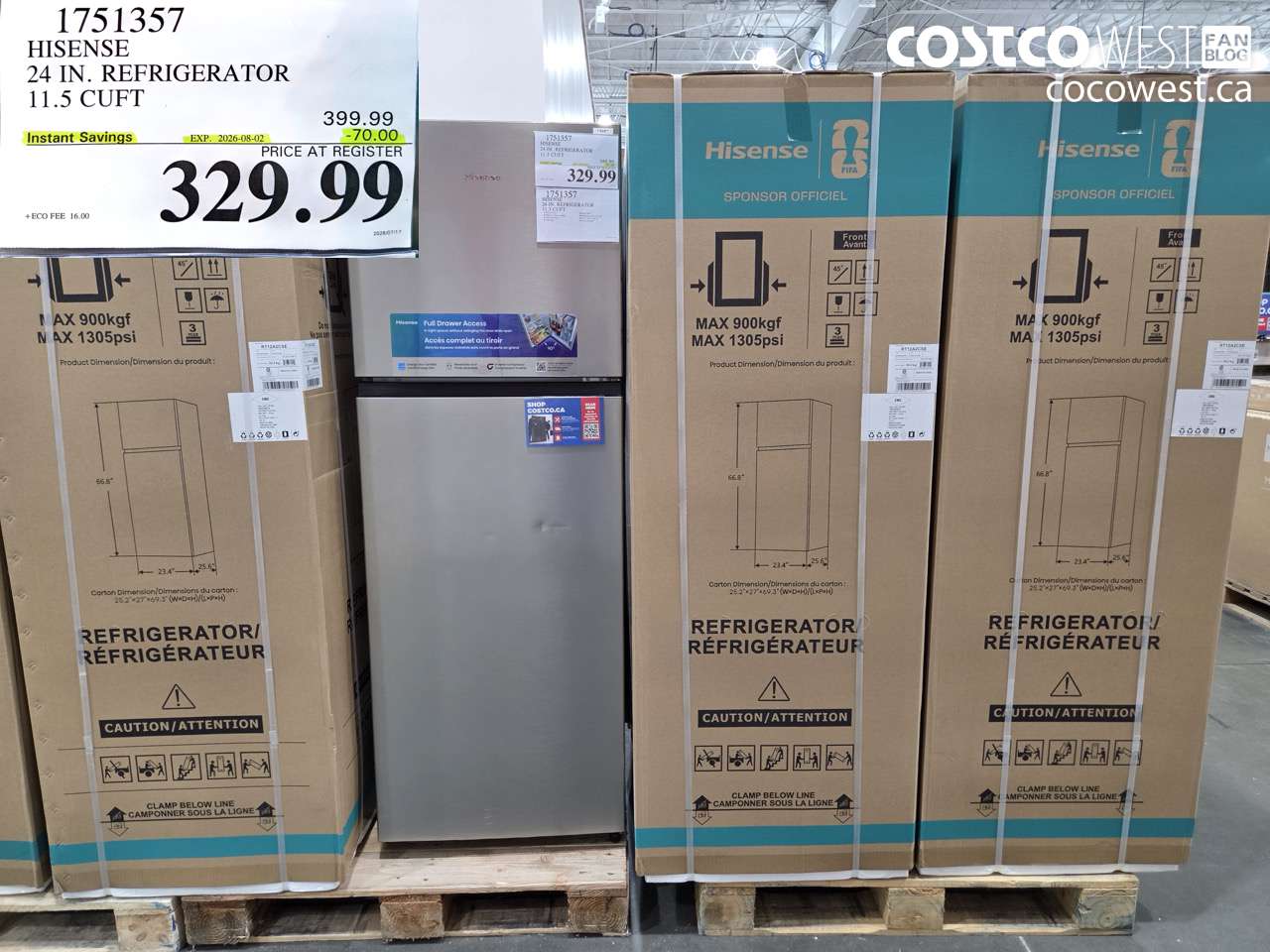 1751357 HISENSE 24 IN. REFRIGERATOR 11.5 CUFT ($70.00 INSTANT SAVINGS EXPIRES ON 2026-08-02) $329.99