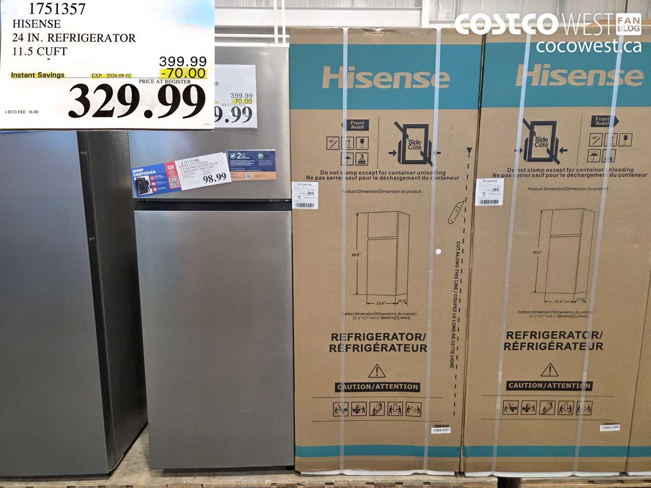 1751357 HISENSE 24 IN. REFRIGERATOR 11.5 CUFT ($70.00 INSTANT SAVINGS EXPIRES ON 2026-08-02) $329.99