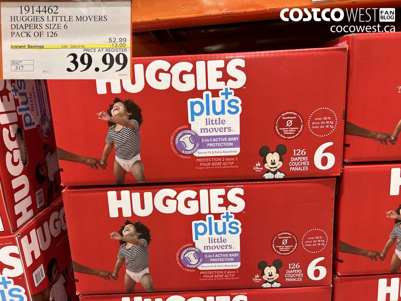 1914462 HUGGIES LITTLE MOVERS DIAPERS SIZE 6 PACK OF 126 ($13.00 INSTANT SAVINGS EXPIRES ON 2026-07-05) $39.99