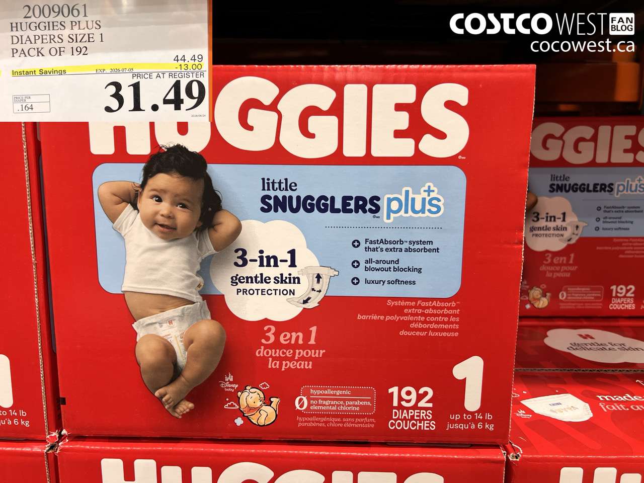 2009061 HUGGIES PLUS DIAPERS SIZE 1 PACK OF 192 ($13.00 INSTANT SAVINGS EXPIRES ON 2026-07-05) $31.49