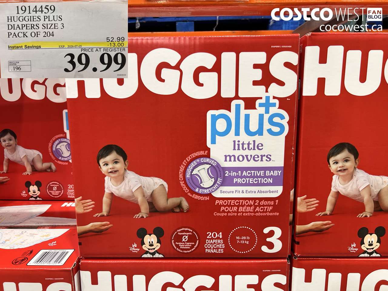 1914459 HUGGIES PLUS DIAPERS SIZE 3 PACK OF 204 ($13.00 INSTANT SAVINGS EXPIRES ON 2026-07-05) $39.99