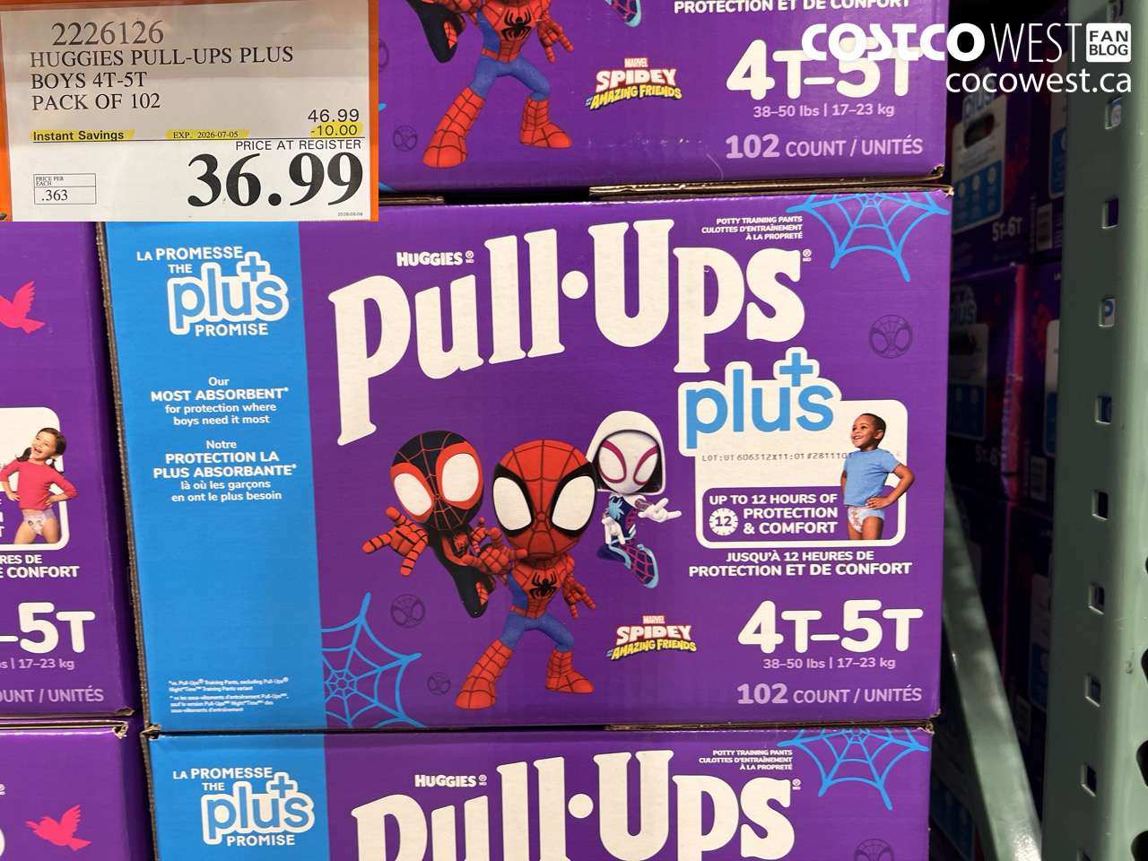 2226126 HUGGIES PULL-UPS PLUS BOYS 4T-5T PACK OF 102 ($10.00 INSTANT SAVINGS EXPIRES ON 2026-07-05) $36.99