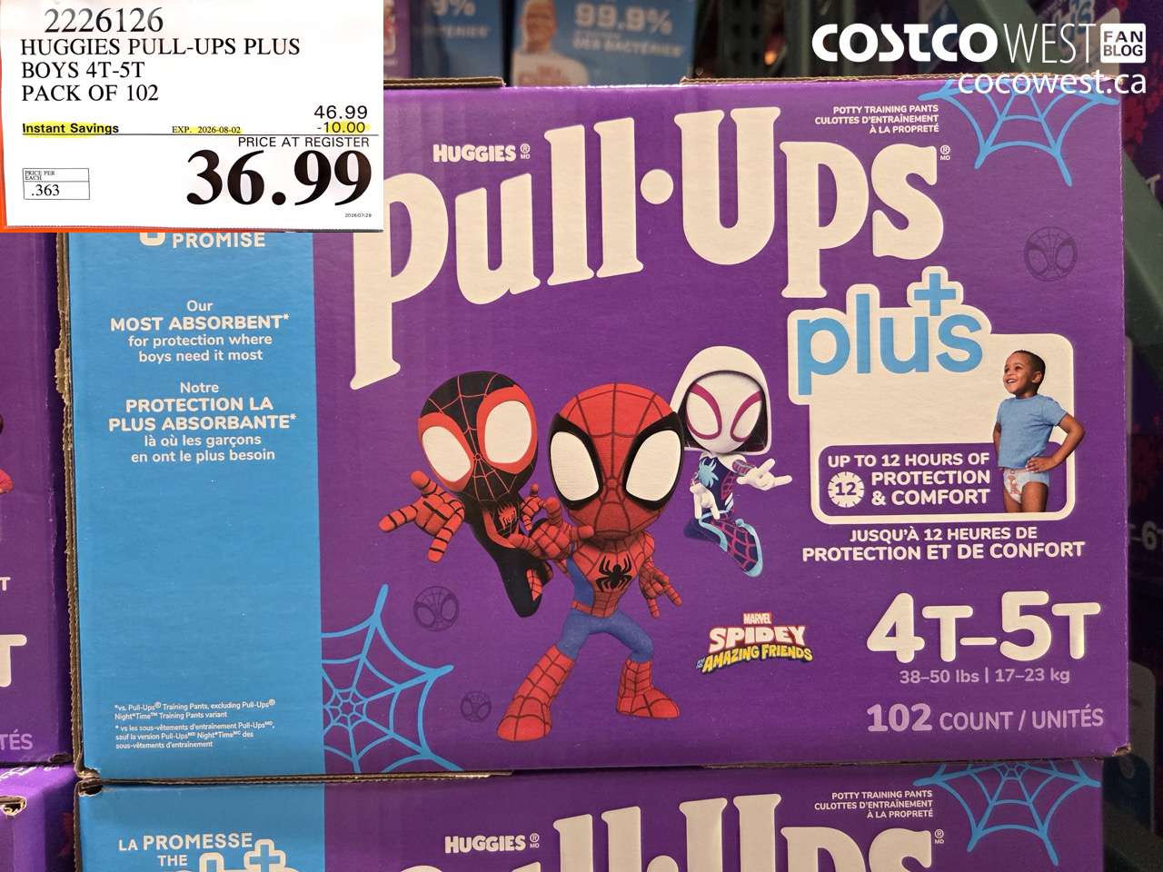 2226126 HUGGIES PULL-UPS PLUS BOYS 4T-5T PACK OF 102 ($10.00 INSTANT SAVINGS EXPIRES ON 2026-08-02) $36.99
