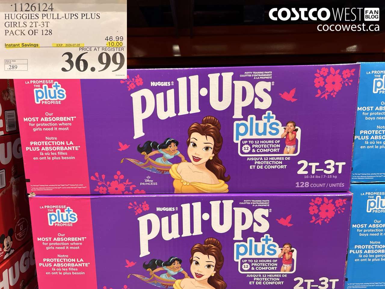 1126124 HUGGIES PULL-UPS PLUS GIRLS 2T-3T PACK OF 128 ($10.00 INSTANT SAVINGS EXPIRES ON 2026-07-05) $36.99