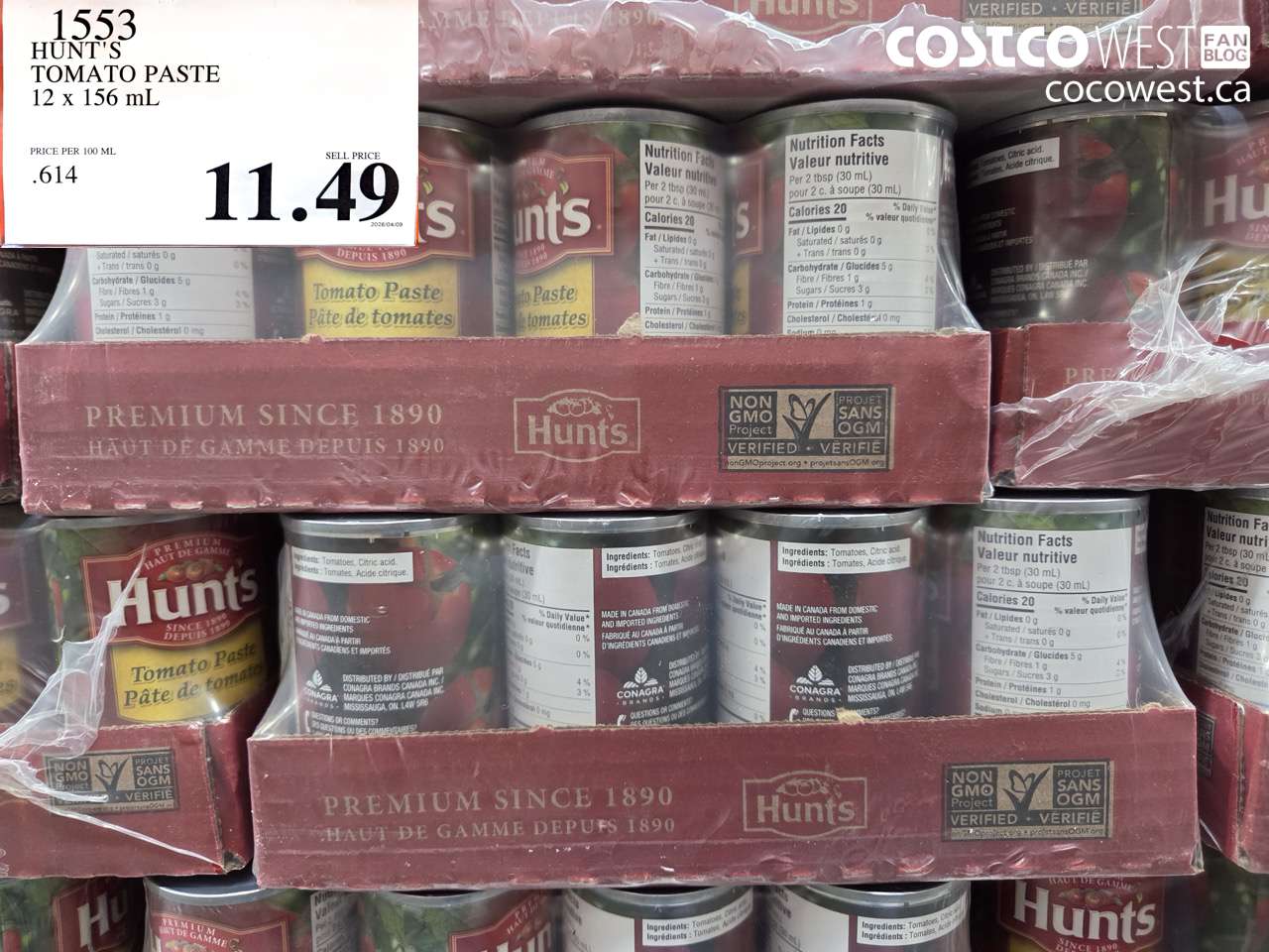 1553 HUNT'S TOMATO PASTE 12 X 156 ML $11.49