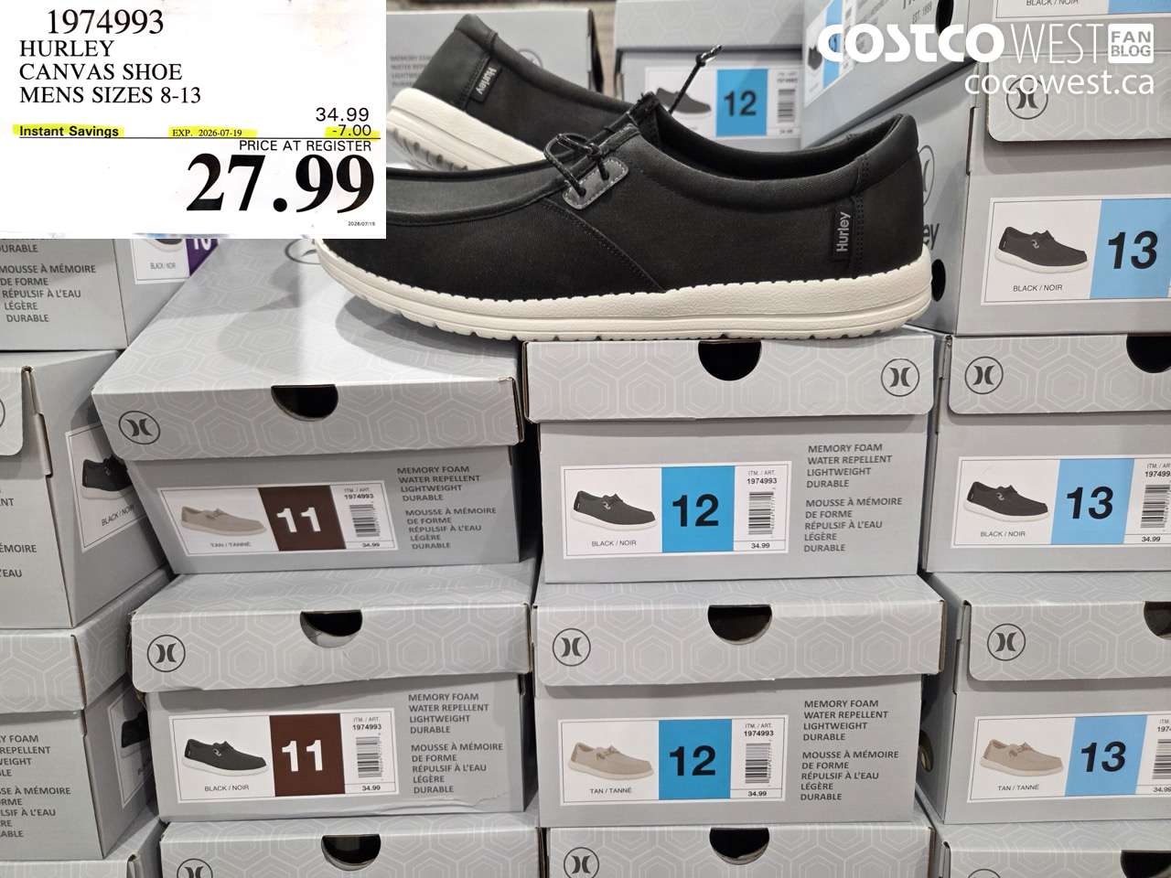 1974993 HURLEY CANVAS SHOE MENS SIZES 8-13 ($7.00 INSTANT SAVINGS EXPIRES ON 2026-07-19) $27.99