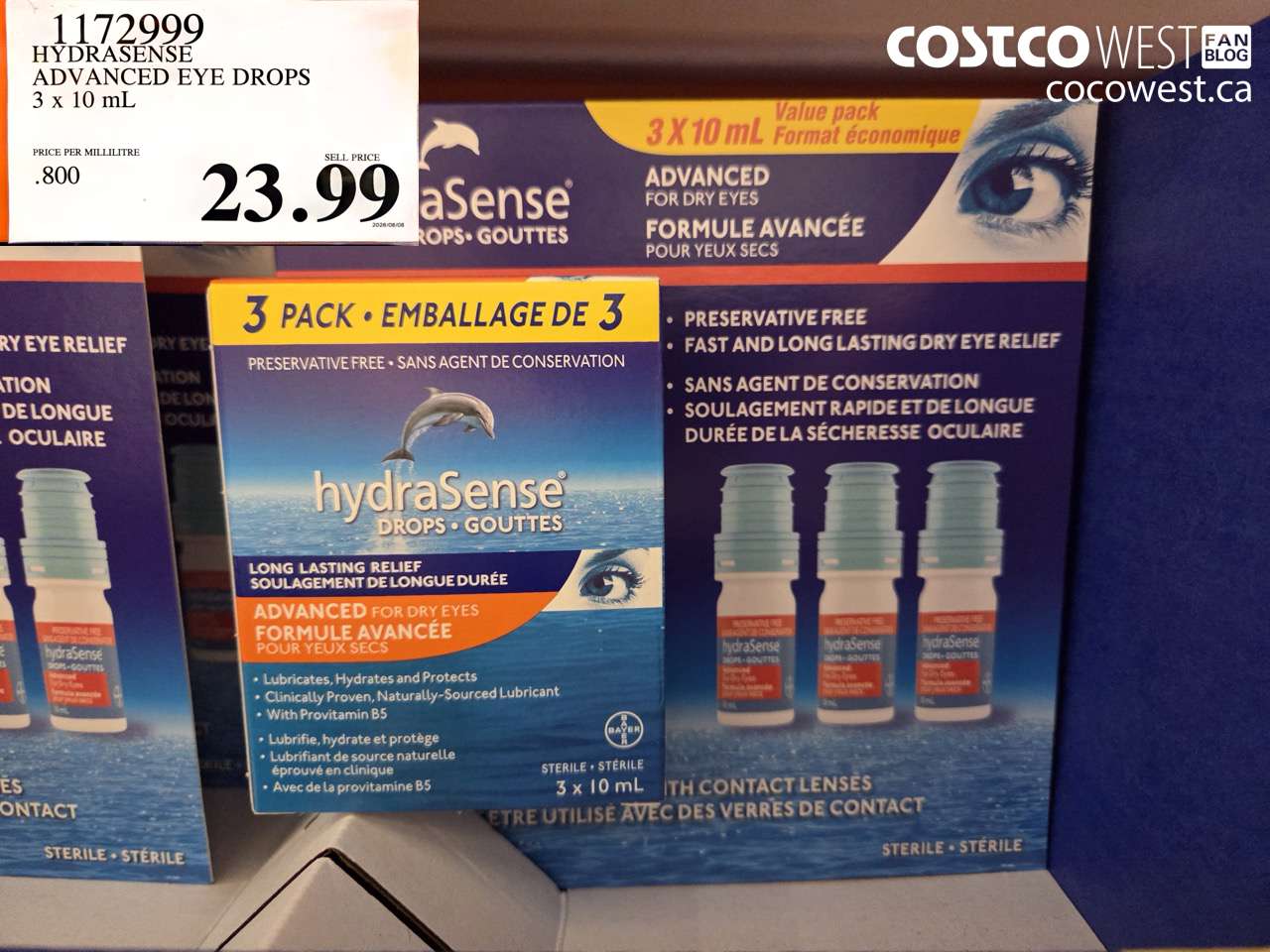 1172999 HYDRASENSE ADVANCED EYE DROPS 3 X 10 ML $23.99