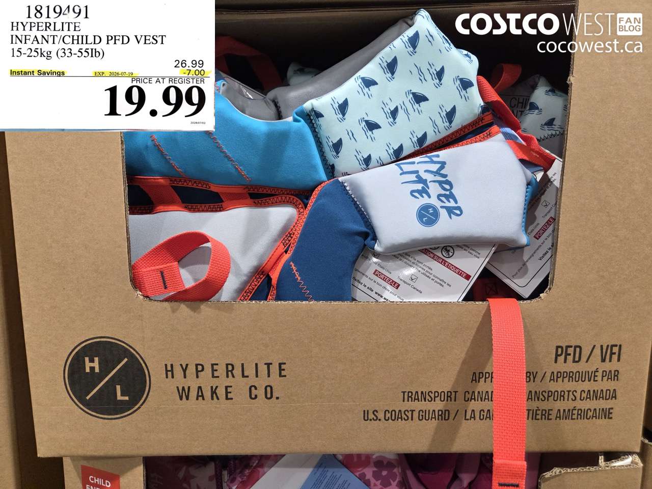 1819491 HYPERLITE INFANT/CHILD PFD VEST 15-25KG (33-55LB) ($7.00 INSTANT SAVINGS EXPIRES ON 2026-07-19) $19.99