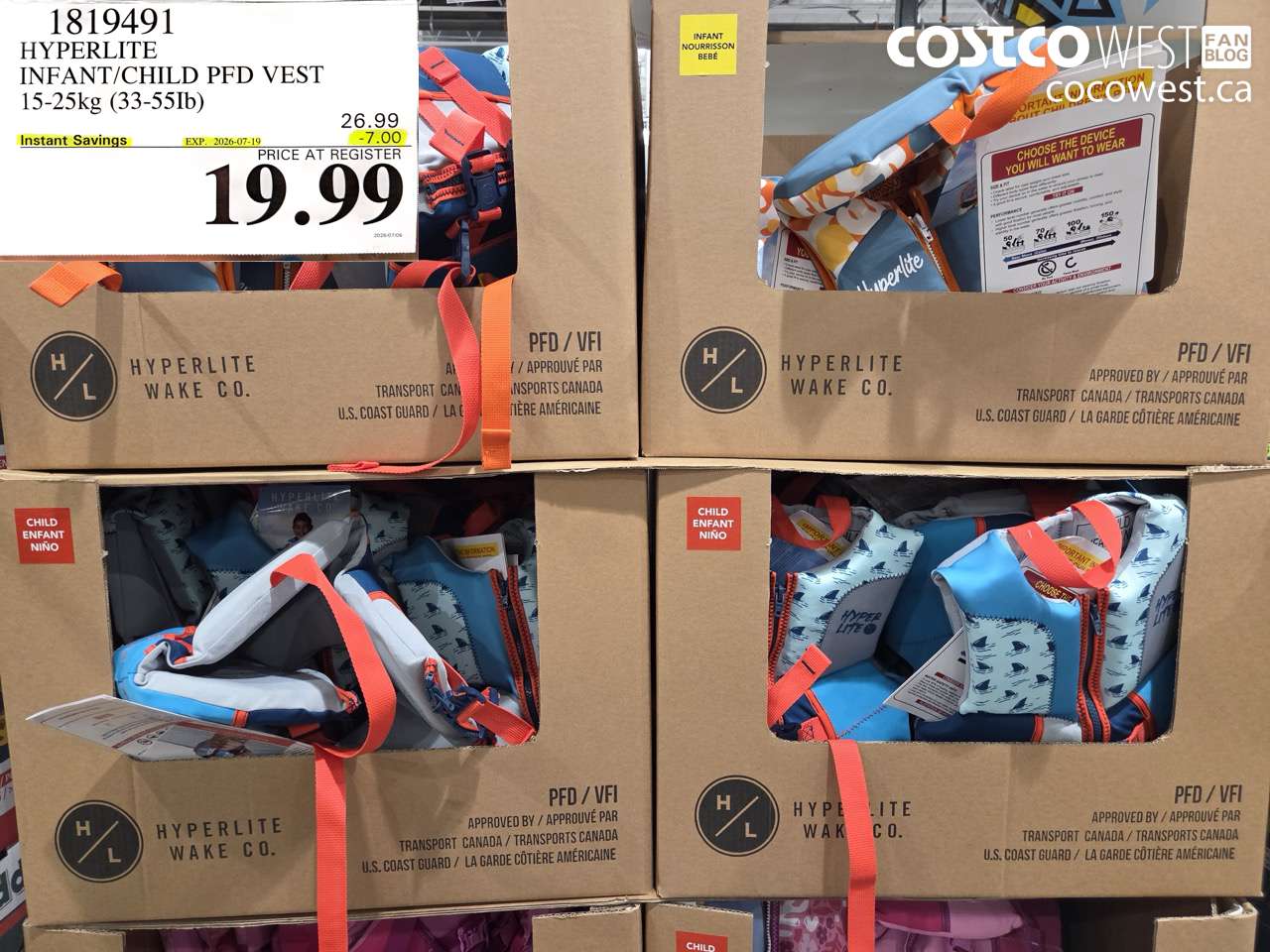 1819491 HYPERLITE INFANT/CHILD PFD VEST 15-25KG (33-55LB) ($7.00 INSTANT SAVINGS EXPIRES ON 2026-07-19) $19.99