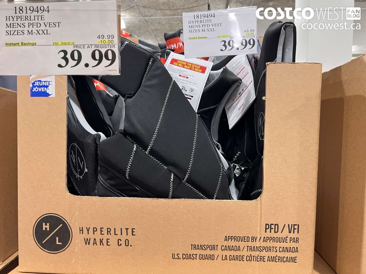 1819494 HYPERLITE MENS PFD VEST SIZES M-XXL ($10.00 INSTANT SAVINGS EXPIRES ON 2026-07-19) $39.99