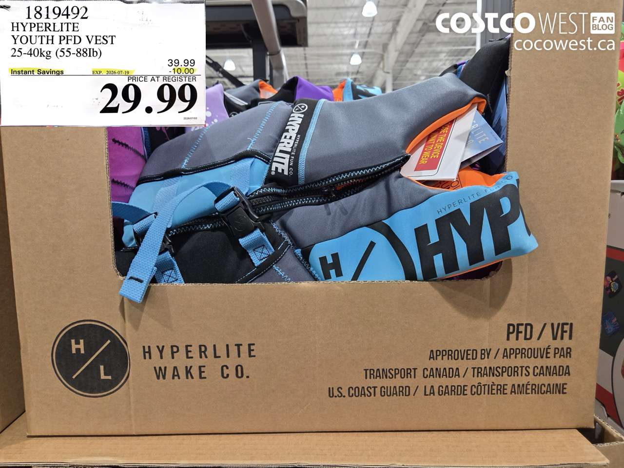 1819492 HYPERLITE YOUTH PFD VEST 25-40KG (55-88LB) ($10.00 INSTANT SAVINGS EXPIRES ON 2026-07-19) $29.99