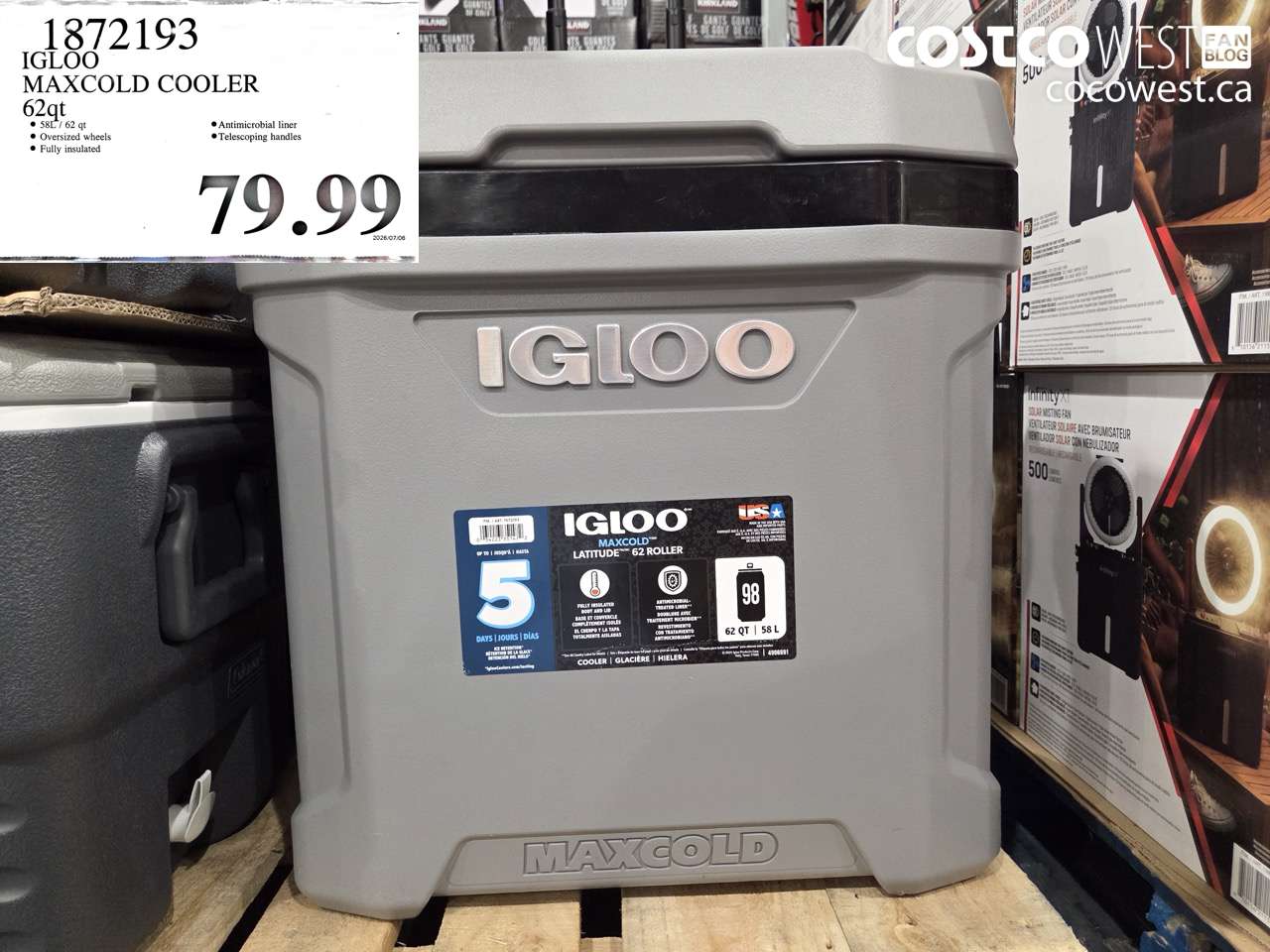 1872193 IGLOO MAXCOLD COOLER 62QT $79.99