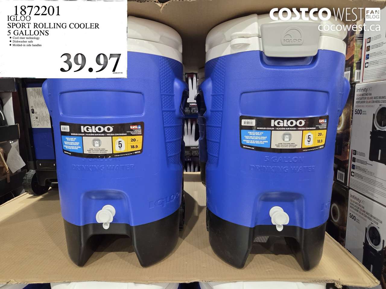 1872201 IGLOO SPORT ROLLING COOLER 5 GALLONS $39.97