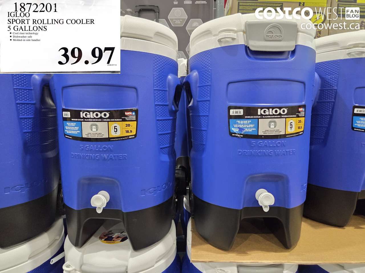 1872201 IGLOO SPORT ROLLING COOLER 5 GALLONS $39.97