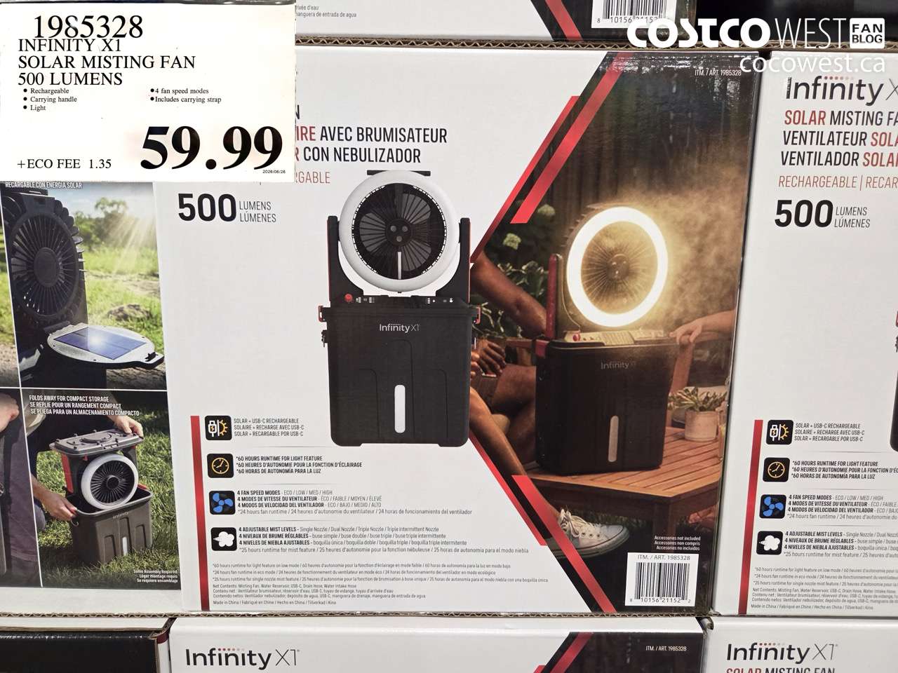 1985328 INFINITY X1 SOLAR MISTING FAN 500 LUMENS $59.99