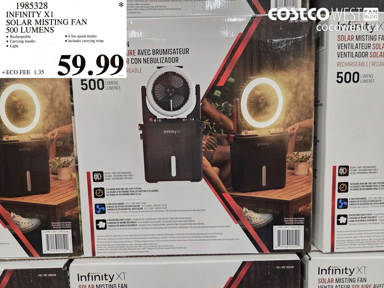 1985328 INFINITY X1 SOLAR MISTING FAN 500 LUMENS $59.99