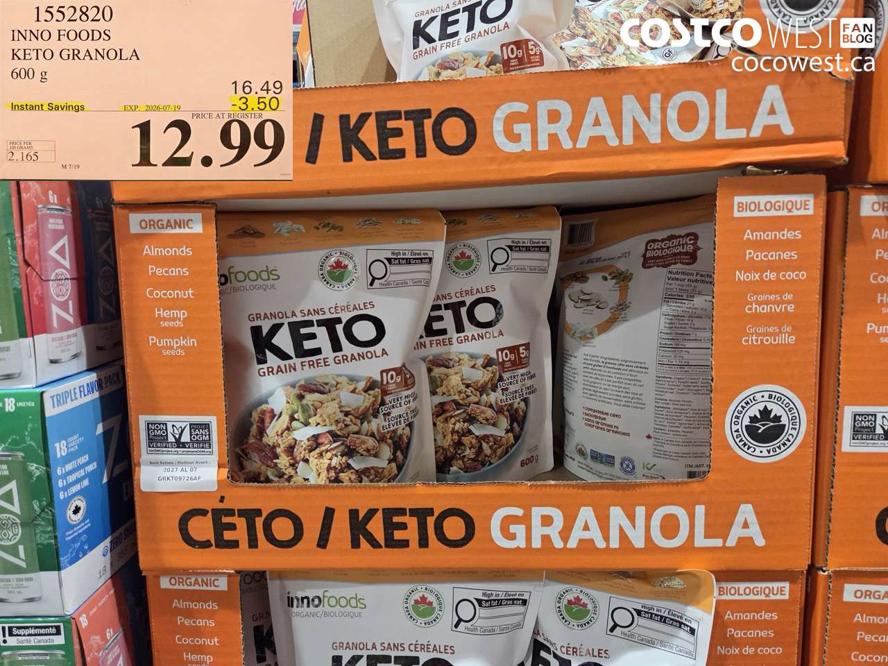 1552820 INNO FOODS KETO GRANOLA 600 G ($3.50 INSTANT SAVINGS EXPIRES ON 2026-07-19) $12.99