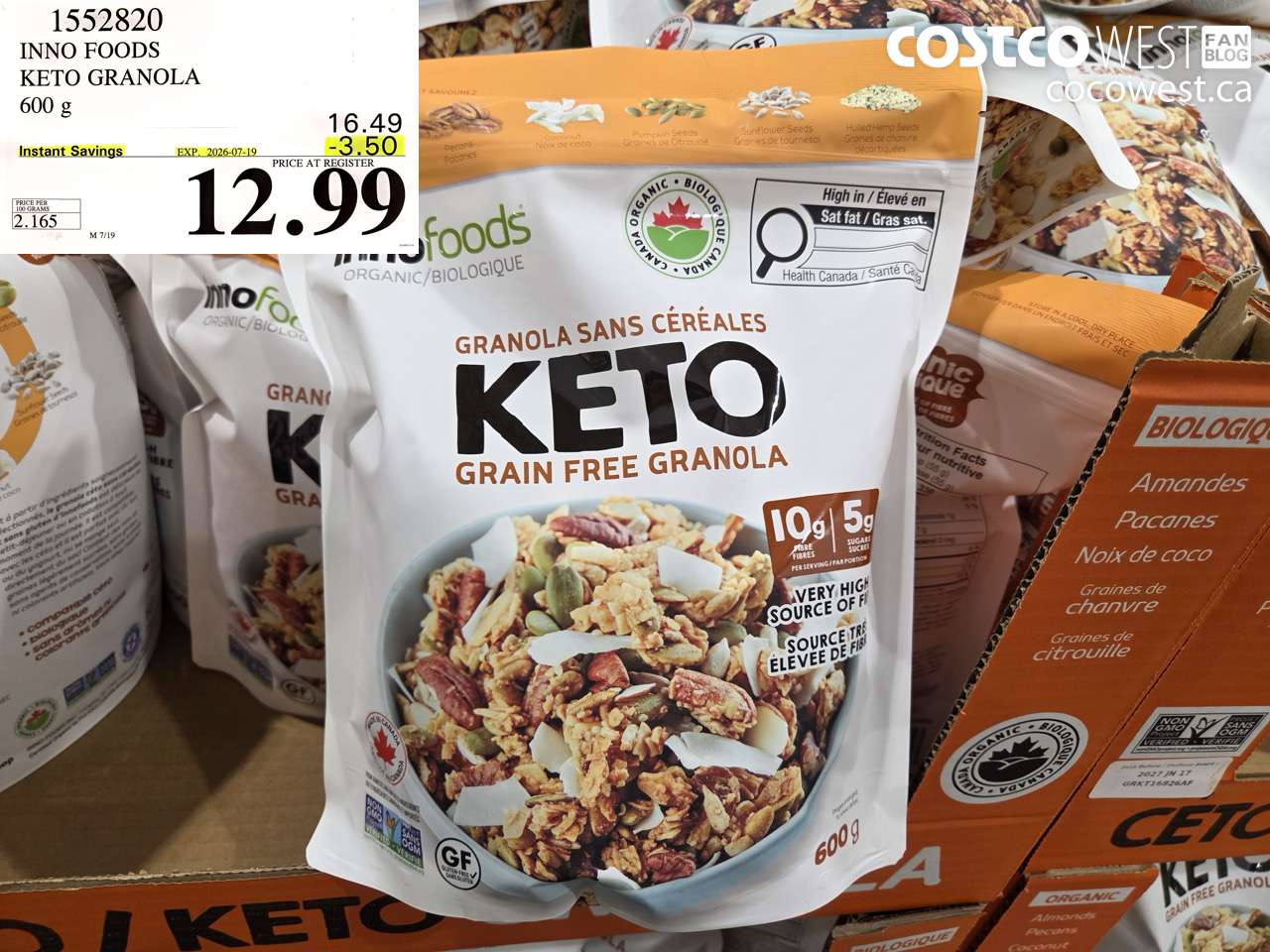 1552820 INNO FOODS KETO GRANOLA 600 G ($3.50 INSTANT SAVINGS EXPIRES ON 2026-07-19) $12.99