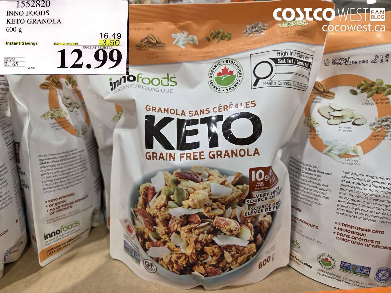1552820 INNO FOODS KETO GRANOLA 600 G ($3.50 INSTANT SAVINGS EXPIRES ON 2026-07-19) $12.99