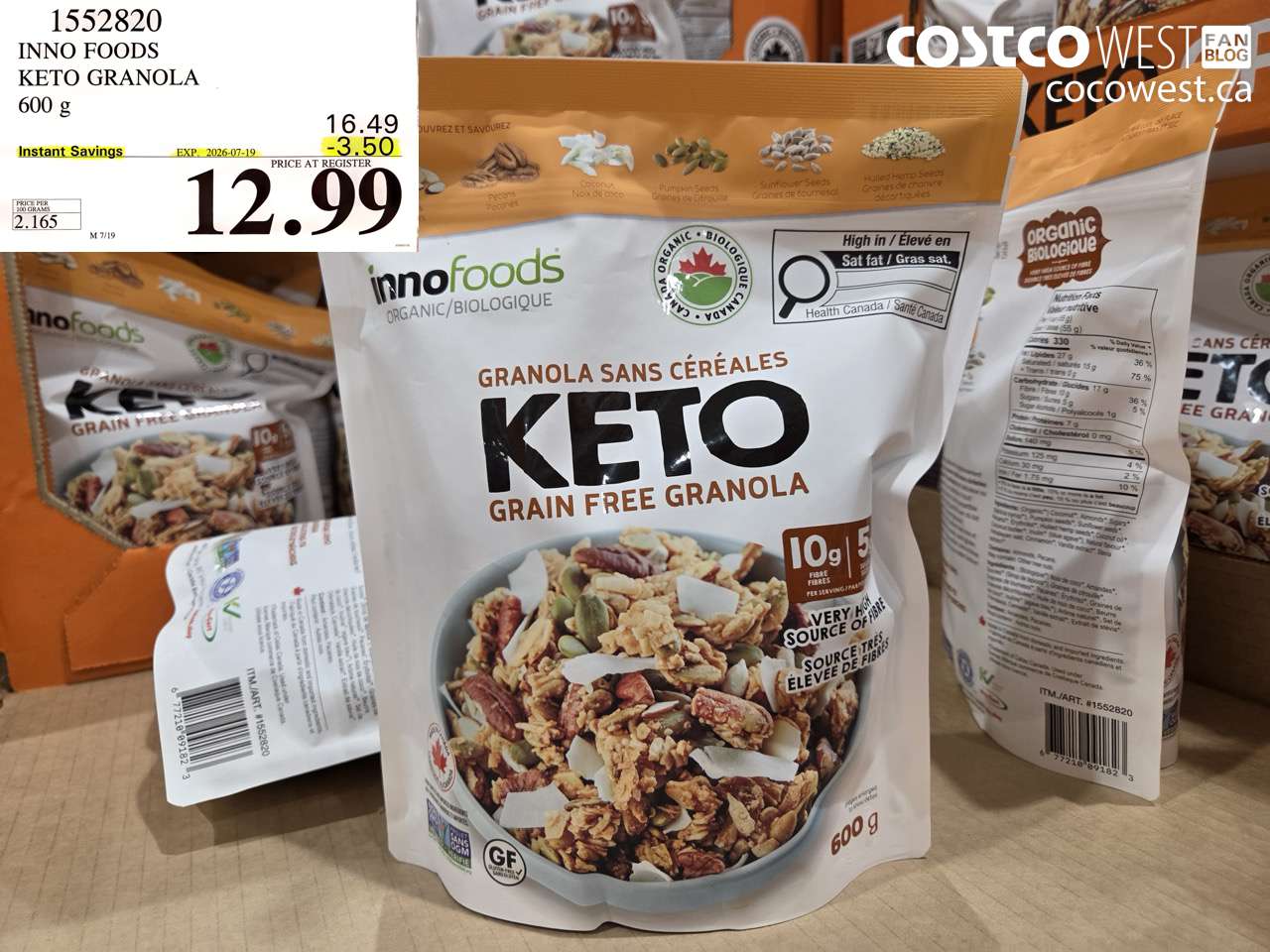 1552820 INNO FOODS KETO GRANOLA 600 G ($3.50 INSTANT SAVINGS EXPIRES ON 2026-07-19) $12.99