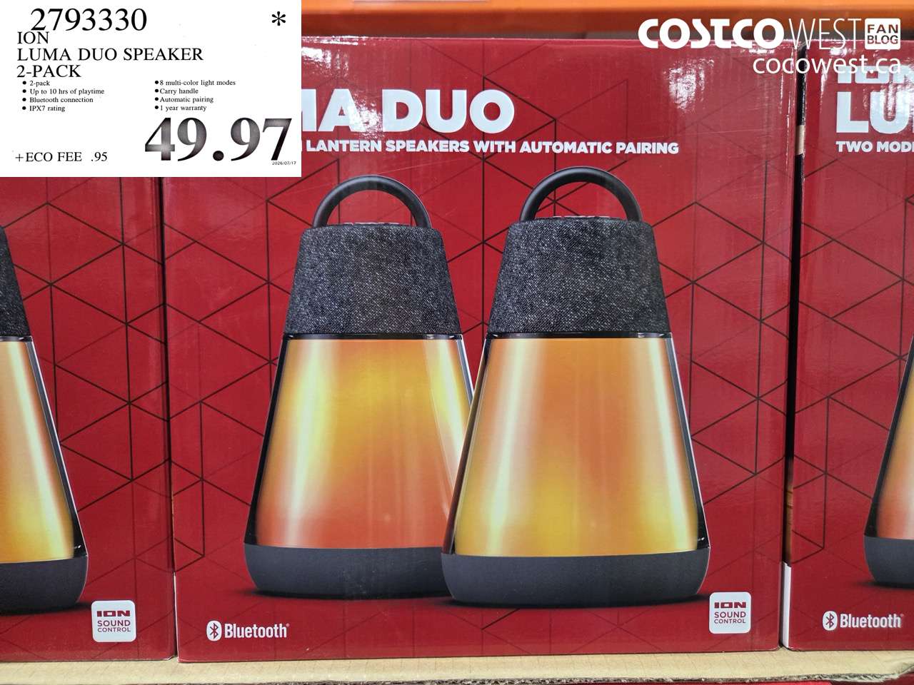 2793330 ION LUMA DUO SPEAKER 2-PACK $49.97