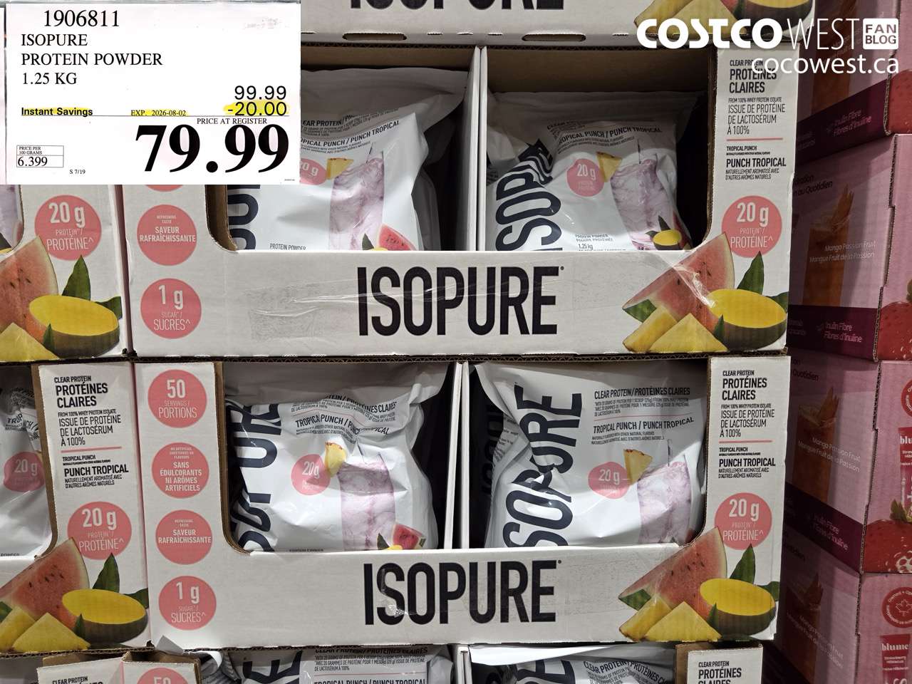 1906811 ISOPURE PROTEIN POWDER 1.25 KG ($20.00 INSTANT SAVINGS EXPIRES ON 2026-08-02) $79.99
