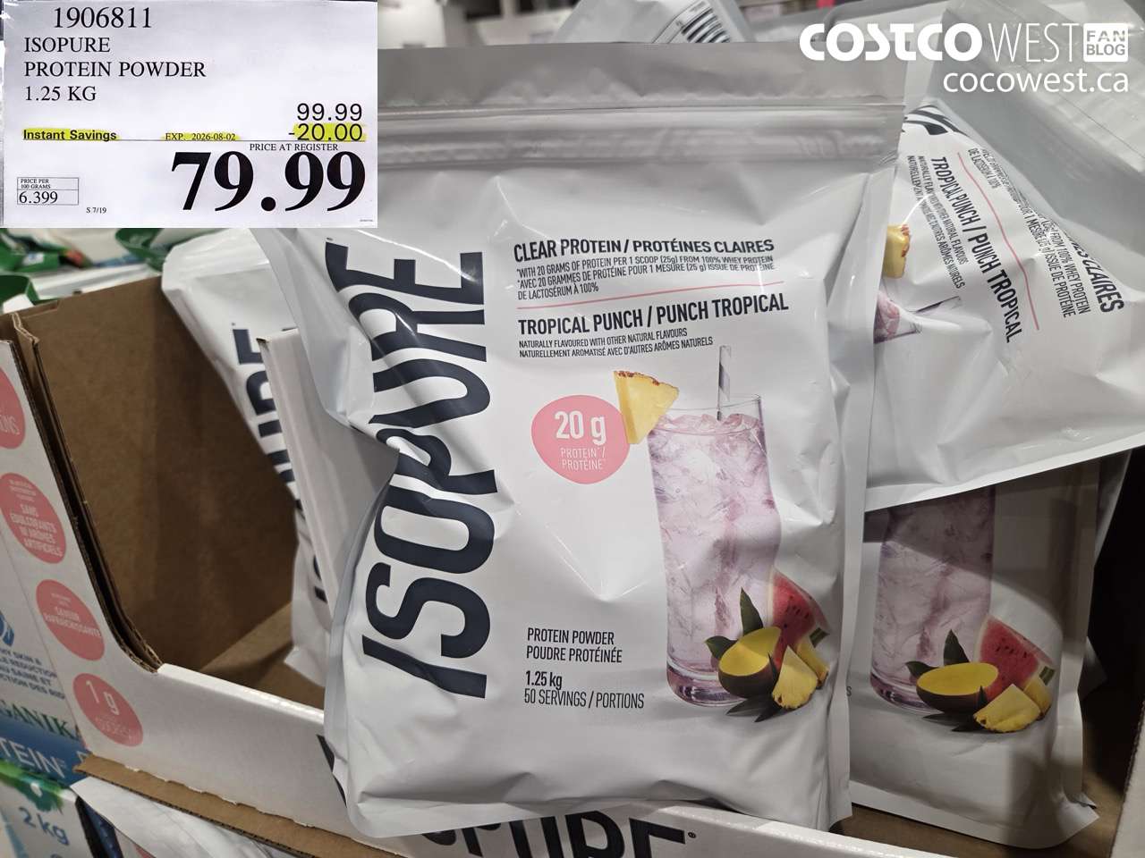 1906811 ISOPURE PROTEIN POWDER 1.25 KG ($20.00 INSTANT SAVINGS EXPIRES ON 2026-08-02) $79.99