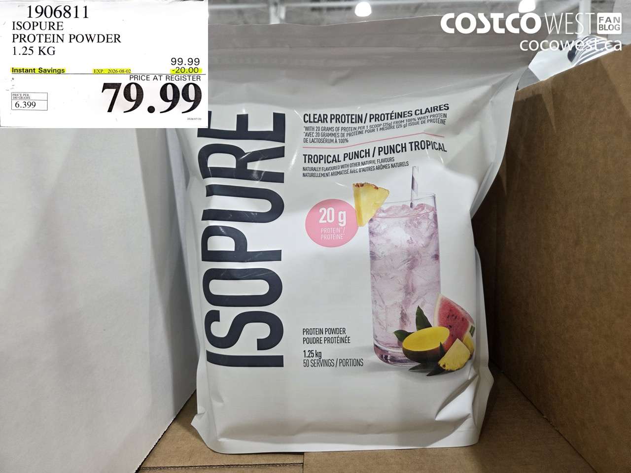 1906811 ISOPURE PROTEIN POWDER 1.25 KG ($20.00 INSTANT SAVINGS EXPIRES ON 2026-08-02) $79.99
