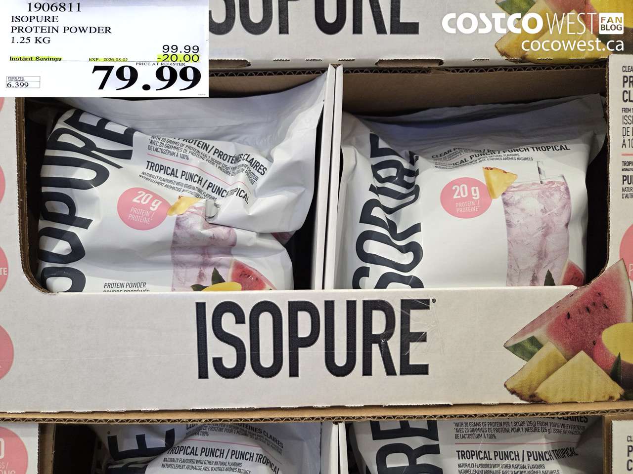 1906811 ISOPURE PROTEIN POWDER 1.25 KG ($20.00 INSTANT SAVINGS EXPIRES ON 2026-08-02) $79.99