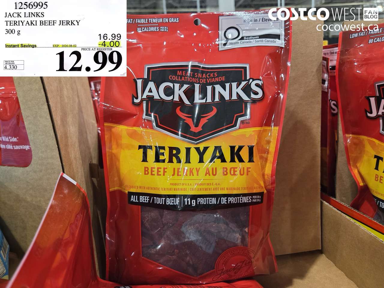 1256995 JACK LINKS TERIYAKI BEEF JERKY 300 G ($4.00 INSTANT SAVINGS EXPIRES ON 2026-08-02) $12.99